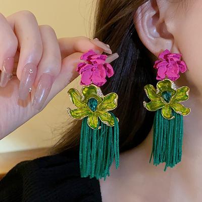 Flower Dripping Oil Woven Rope Fringed Earrings Retro Medieval Style Earrings Ethnic Style High-end Earrings