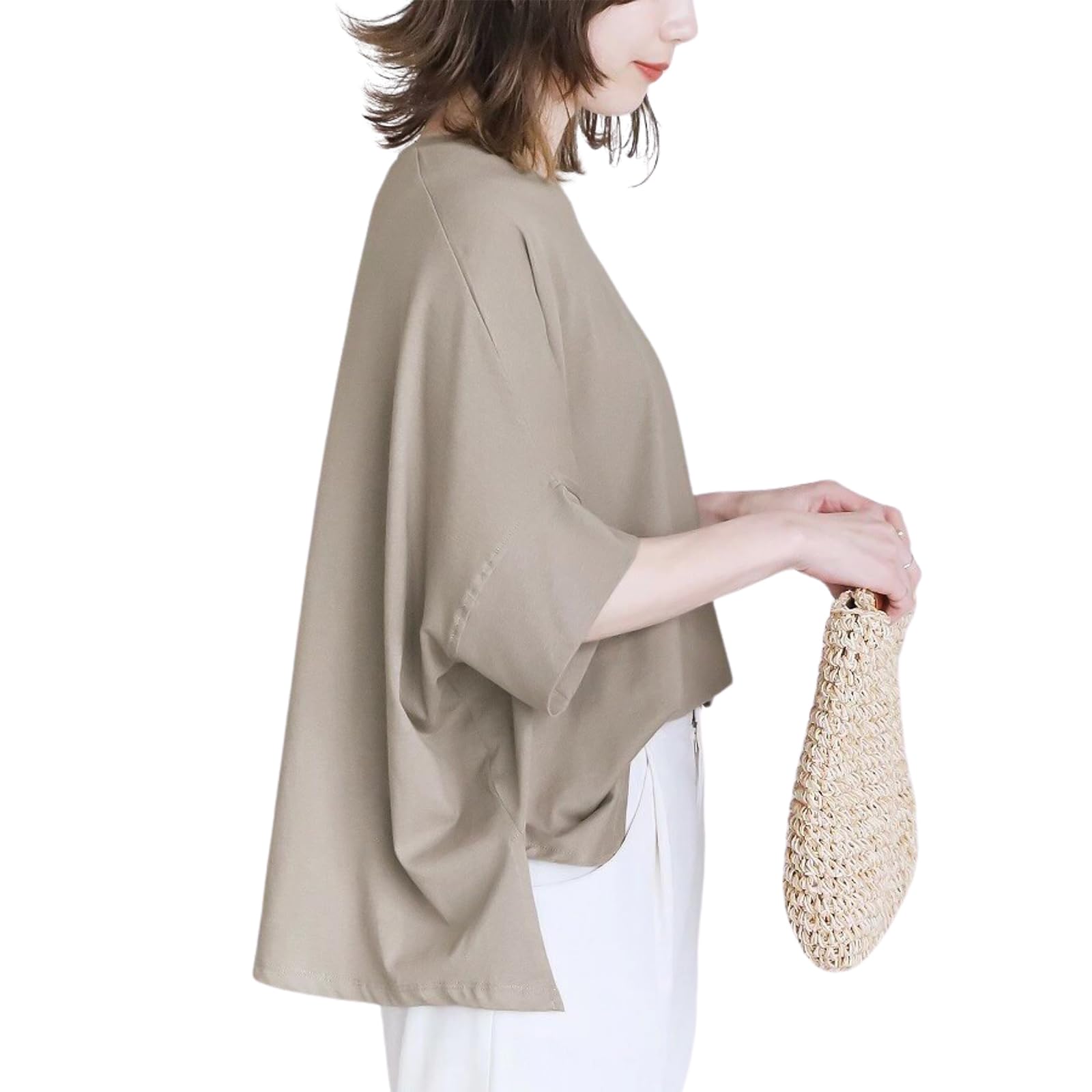 

Short Sleeve Large Cut and Quick Dolman Round Summer Loose Black [Shanique] Women s T-shirt, Top, Plain, Spring, Summer, 100% Cotton, Size, 3/4