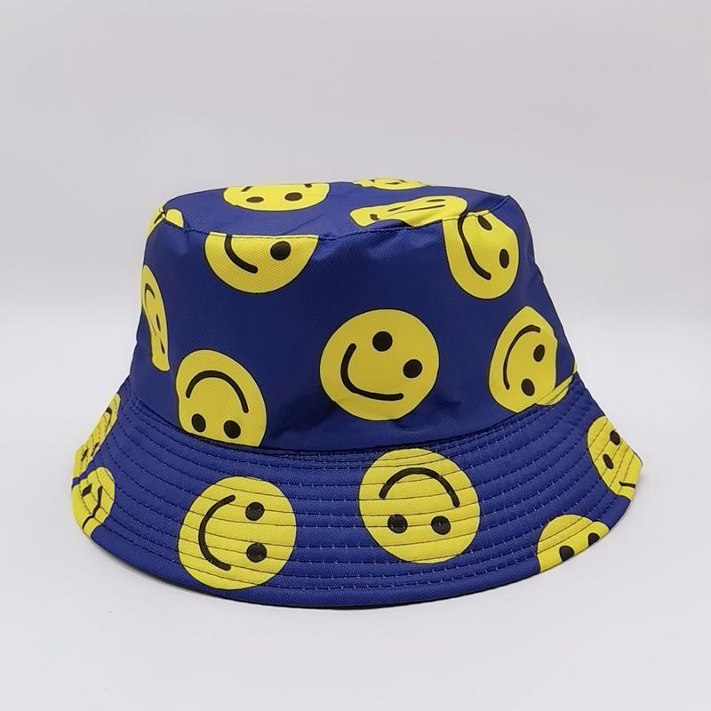 European and American Spring and Summer New Smiley Face Printed Bucket Hat Women's Sunshade Basin Hat Fashion Double-sided Sun Hat