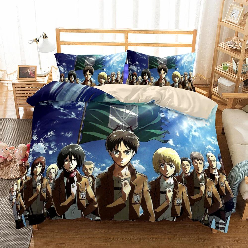 Anime A-Attack On T-Titan Bedding Set Kawaii Loli Boy Duvet Cover 3D Print Japan Cartoon Bed Quilt Cover Pillowcase No Sheets