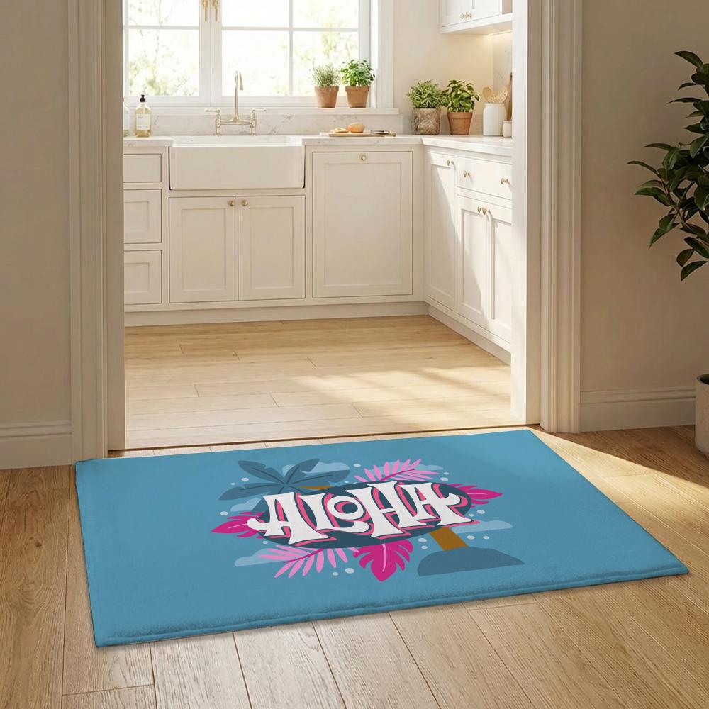 Aloha Hibiscus Design Floor Mat Flannel Door Mat Non-Slip Bedroom Living Room Home Decor