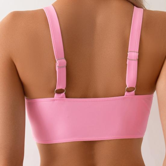 Juego de 2 Piezas para Mujer Bikini Set Escote en V Bordes Ensanchados Sujetador Cintura Alta Control de Abdomen Braguitas de Natación Set Patchwork Color Traje de Baño de Verano