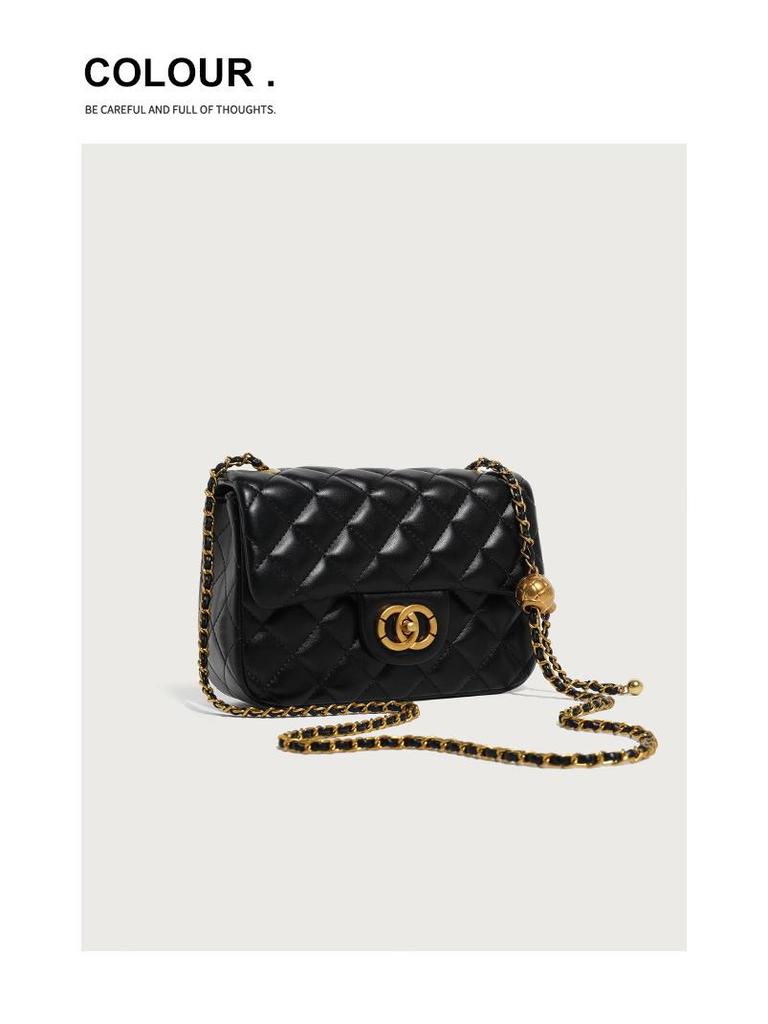 Women's Quilted Chain Crossbody Bag with Golden Ball - Trendy Small Square Design for Summer