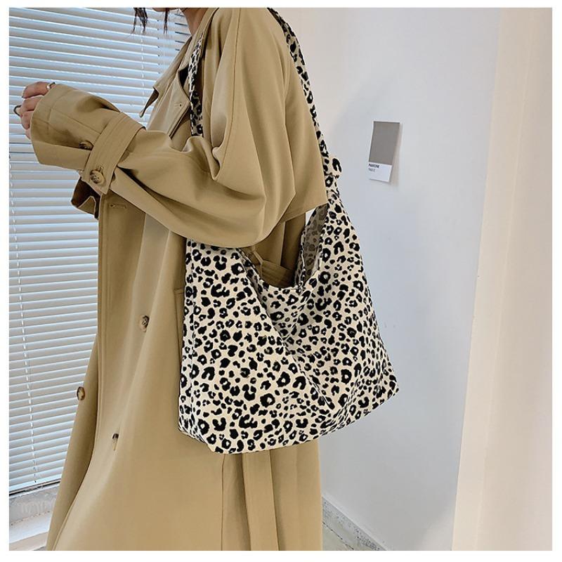 Leopard Print Diagonal Cross Large Capacity Single Shoulder Canvas Bag