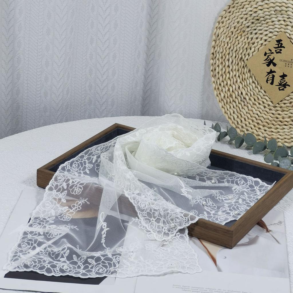 Ausländischer Stil Äußerer Schal Streamer Dünnes Netz Damen Vielseitig Literarisch Dreidimensionale Stickerei Perlen Spitze Schal Tide