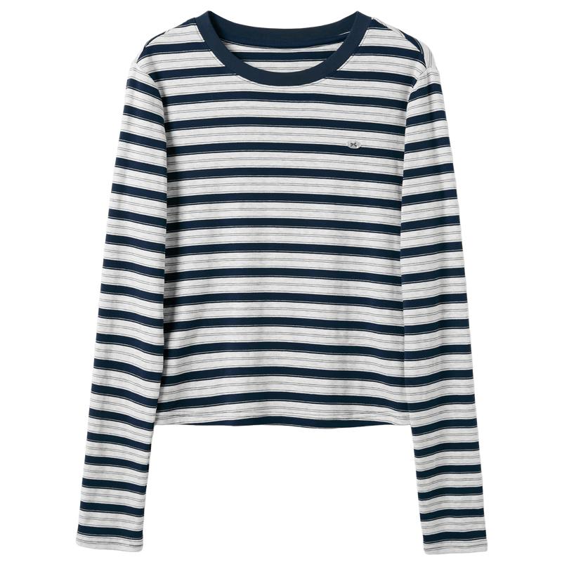 Women's Striped Long Sleeve Round Neck Slim Fit T-Shirt
