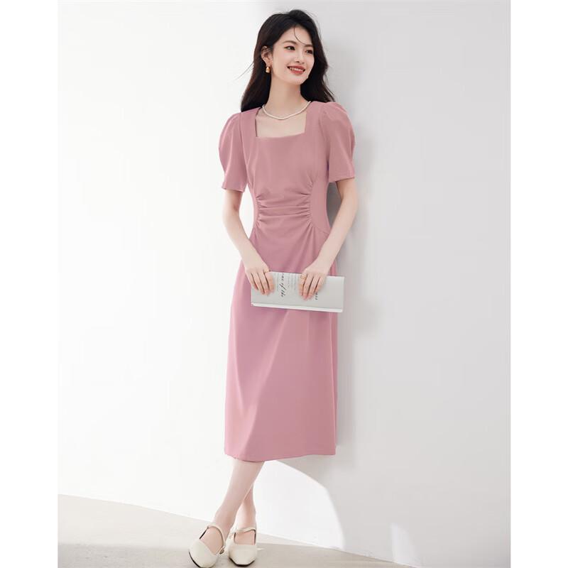 French Style Pleated Puff Sleeve Midi Dress
