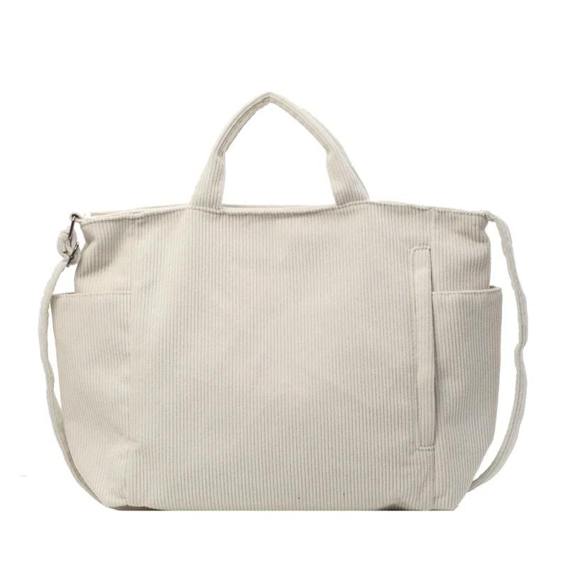 

High Quality Solid Color Corduroy Zipper Sweet Shoulder Bags 2026 Large Capacity Casual Ladies Tote Bags for Women бежевый