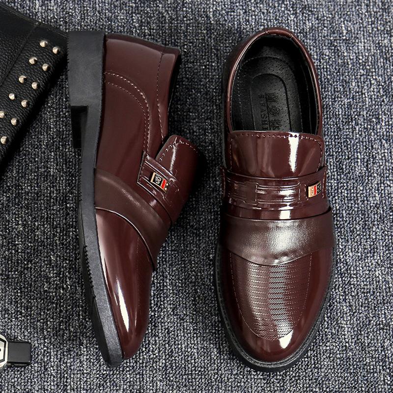 

Youth leather shoes men s waterproof new business dress men s casual British best man Korean version trendy groom wedding shoes 44 коричневый