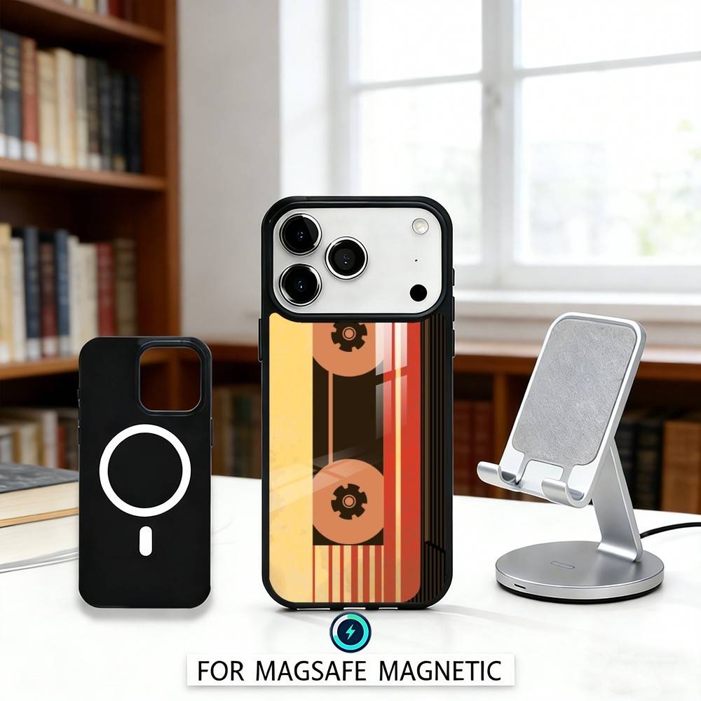 R-Retro C-Cassette t-tape Phone Case For iPhone 17,16,15,14,13,12,Pro,Max For Magsafe Magnetic Wireless Charging