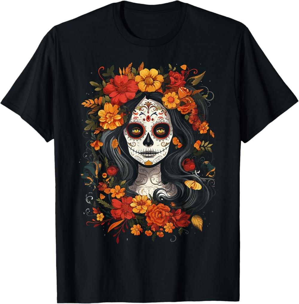 НОВАЯ ОГРАНИЧЕННАЯ серия De Los Muertos La Catrina День Мертвых Сахарный Череп Женская Футболка S разноцветный