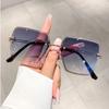 Fashion Oversized Rimless Sunglasses Women Famous Luxury Brand Design Sexy Vintage Lady Summer Style Sun Glasses