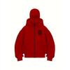 Men's Red Hooded Zipper Jacket "It's Never Luck It's Always God" Printed Jacket with Polyester Ribbed Cuffs and Hemps for Autumn and Winter