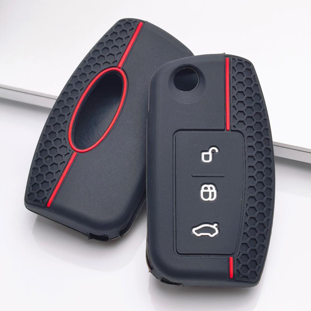 Silicone Key Cover for Ford 3 Button Flip Key, Fits Ford Focus Mondeo Fiesta C-Max Galaxy Kuga, Shockproof Key Fob Holder, Protective Accessory