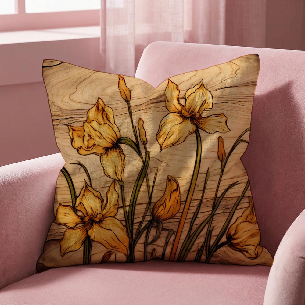 Saffron Color Floral Cushion Cover Multi-Scene Pillow Cover for Home & Car - Reversible, Soft & Durable for Daily Use