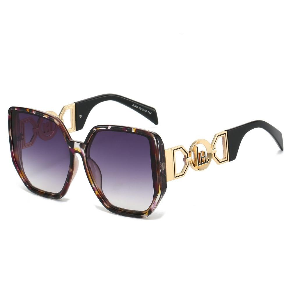 New Luxury Leopard Gradient Square Women Sunglasses  Personality Metal Frame Hollow Design Men Sunscreen Sun Glasses Uv400