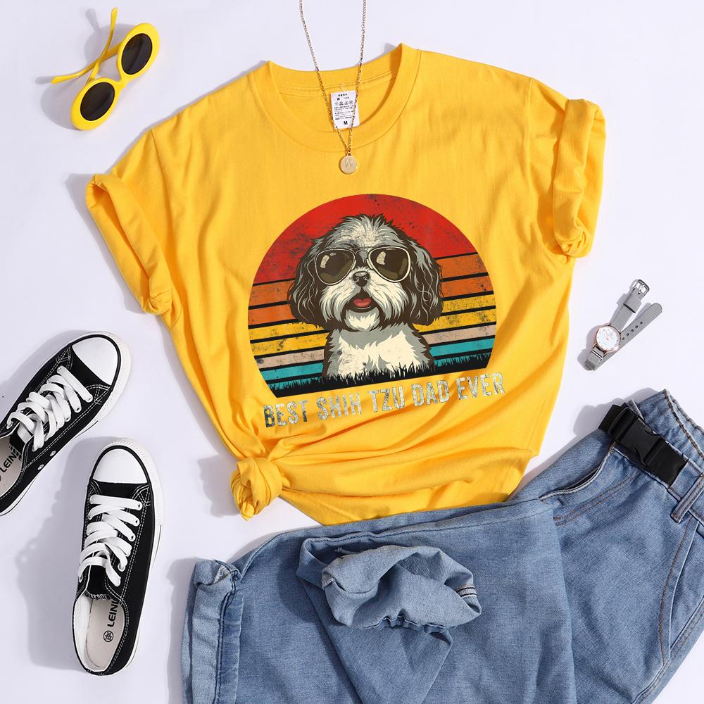 Best Shih Tzu Dad Ever Kawaii Female Tees Breathable Casual T-Shirts Fashion Summer Crop Tops Cartoon Womens T-Shirt