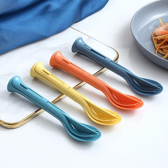 3-In-1 Portable Cutlery Set with Fork Spoon Cutter Food Grade Reusable Outdoor Camping Picnic Hiking Travel Nesting Flatware Utensils Kit