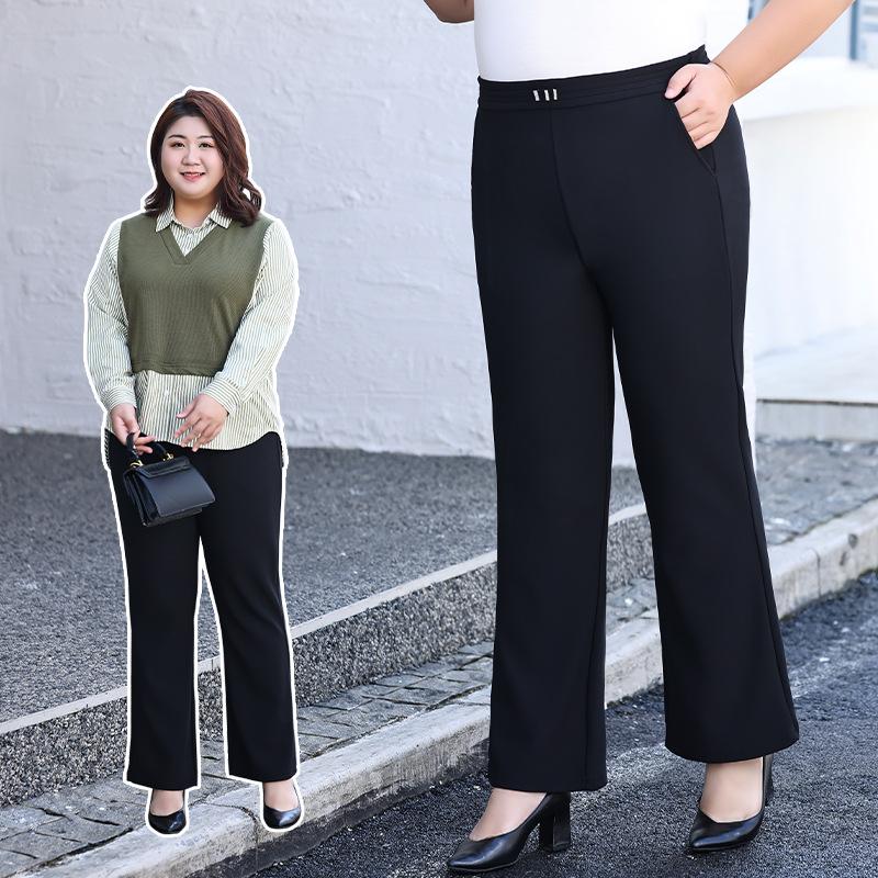 Women's Elastic Waist Bootcut Long Pants Loose Fit Casual Flare Leg Trousers