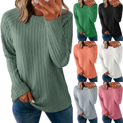 Women's Fashion Solid Color Round Neck Long Sleeved Pullover T-shirt Top