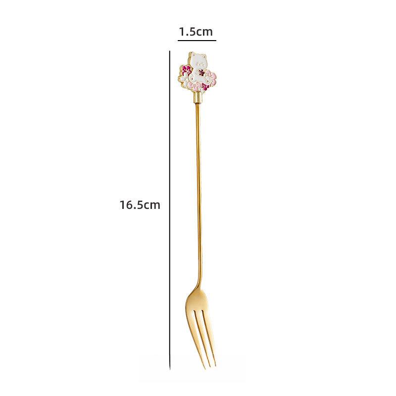 Creative Cartoon Animal Floral Spoon & Fork, Mirror Polished 304 Stainless Steel Dessert Coffee Stirrer