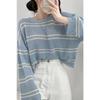 2025 Fashion Long Sleeve Stripes Pullover Sweater Women Loose Knitted Casual Thin Office Short Blouse Casual Simple Hollow Out O-neck Elegant Tops