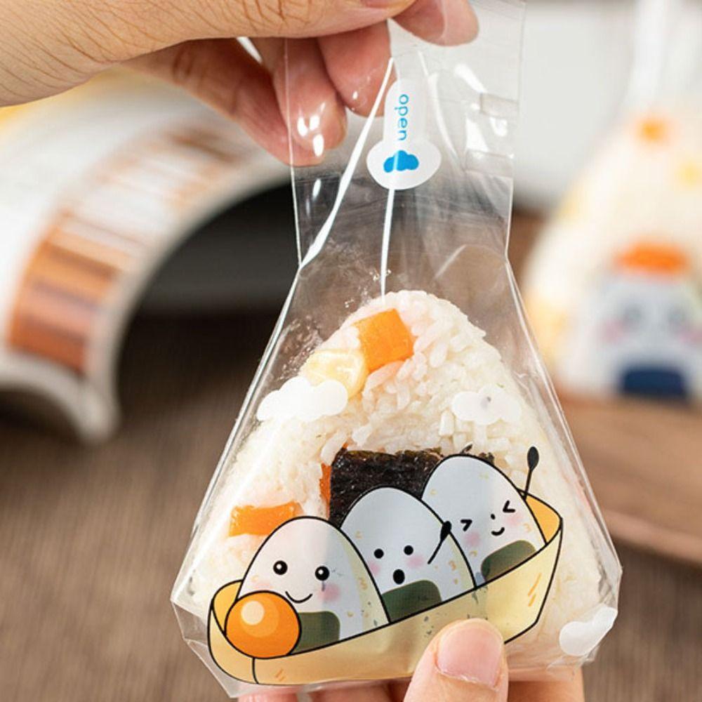 100Pcs Disposable Rice Ball Wrapper Cartoon Pattern Sushi Bag Triangle Rice Ball Packing Bag  School