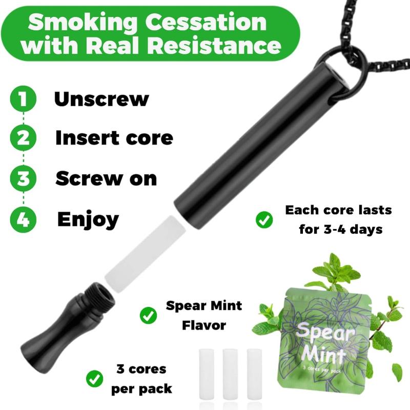 Breathing Necklace to Quit Smoking and Vaping with Refillable Mint Pods Stainless Steel Stop Smoking Aids Fidget Necklace for Anxiety Relief Smokeless
