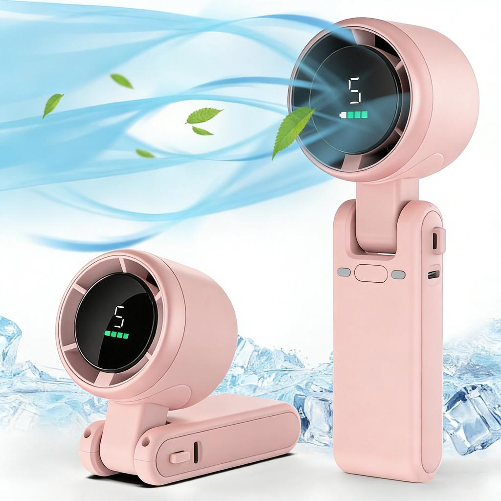 Powerful personal air-cooling turbine handheld fan - three-in-one foldable portable fan - all-day battery life - 5 speeds - LED display - Type-C