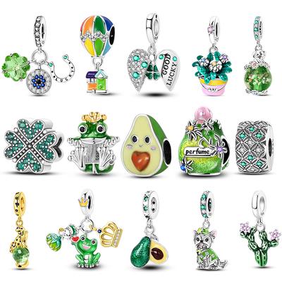 New In 925 Silver Green Series Lucky Clover Pendant Charms Fit Original 925 Bracelet DIY Necklace Jewelry Making Gift