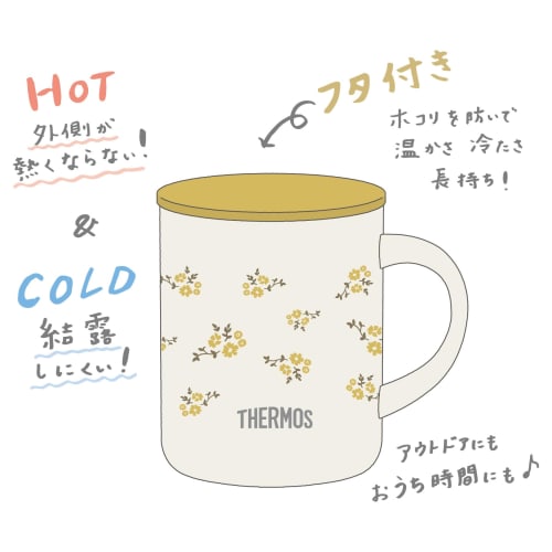 THERMOS Stainless Steel Vacuum Insulated Mug, 350ml, Yellow Flower, JDG-352LTD YF