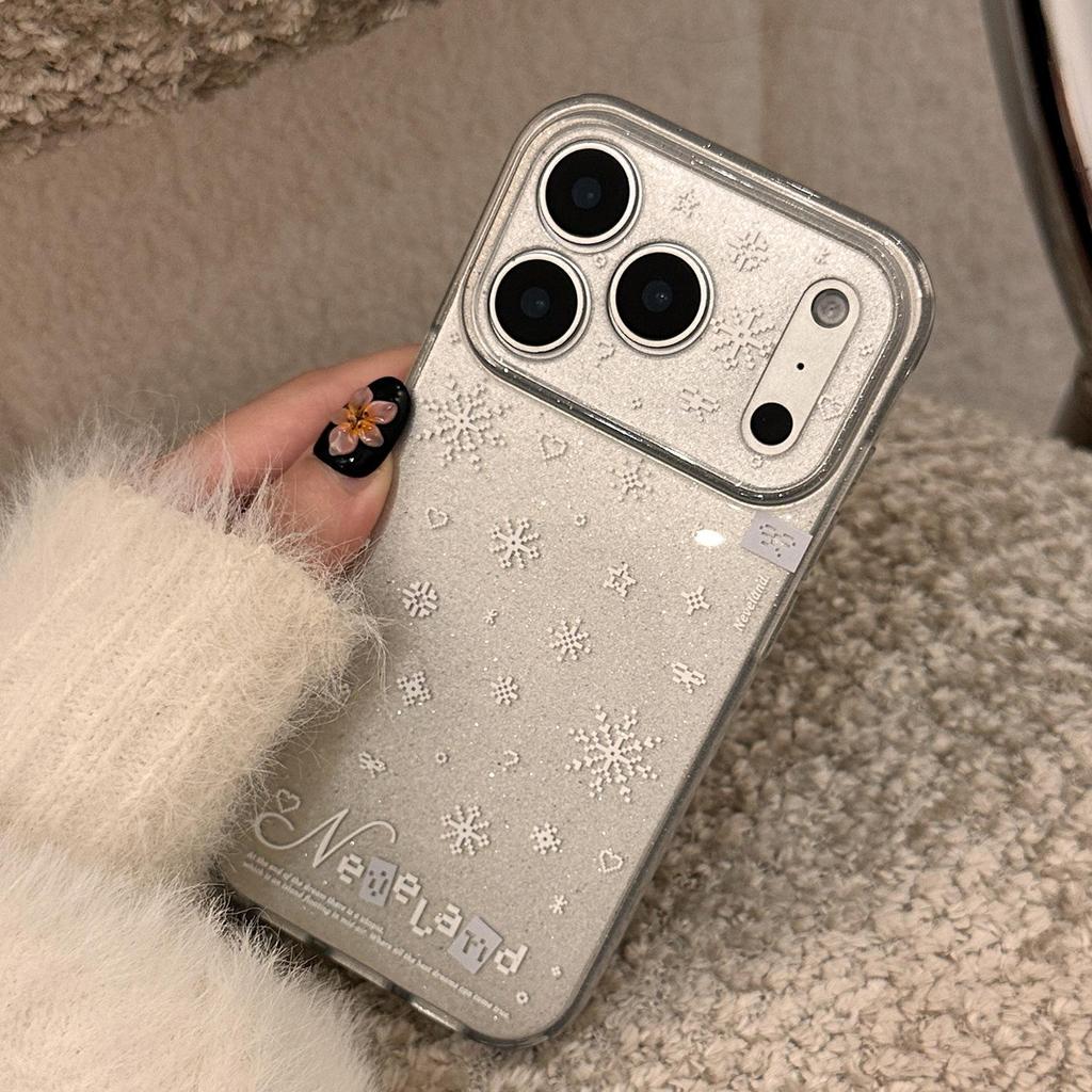 Simple White Snowflake Phone Case Suitable for iPhone 15, iPhone 16, iPhone 17 Pro Max