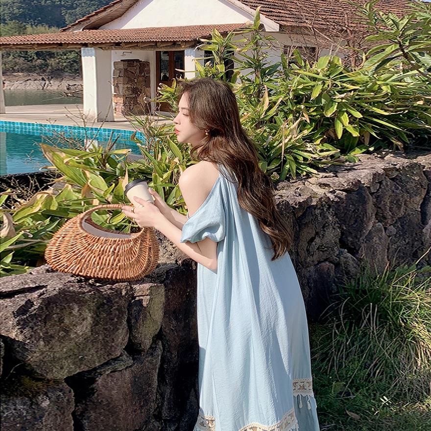 Romantic Neck Off-the-shoulder Dress Women's Summer New Elegant Temperament Atmosphere Long Dress