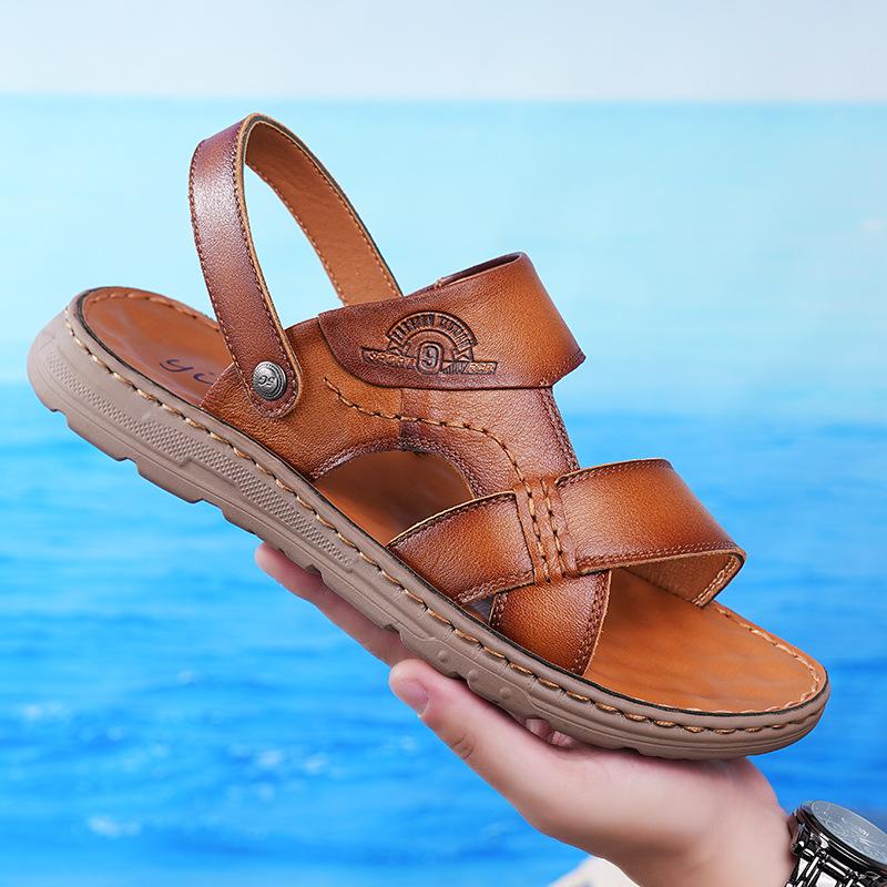 

Summer breathable men s shoes 2025 new non-slip soft-soled cool slippers men s casual versatile and dual-purpose outer wear beach shoes 44 хаки