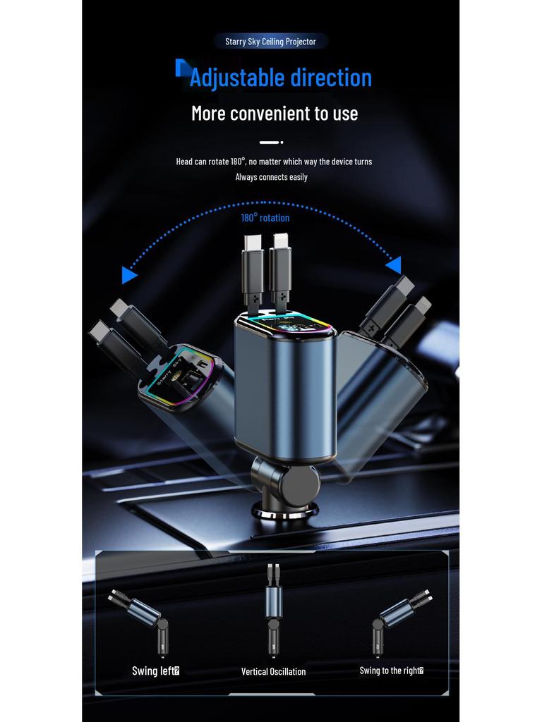 Dual USB Car Charger with Digital Display and Retractable Cable