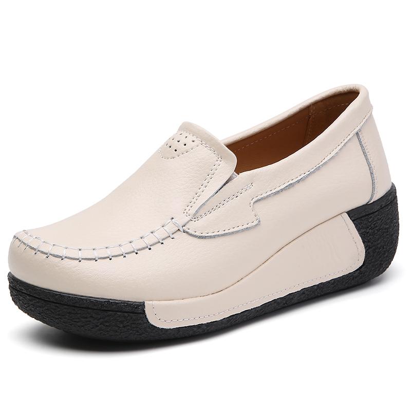 

Женские новые туфли-качалки на толстой подошве корейской версии, увеличивающие рост, модная обувь для ходьбы, рабочая обувь черного цвета на плоской подошве для улицы 35 бежевый