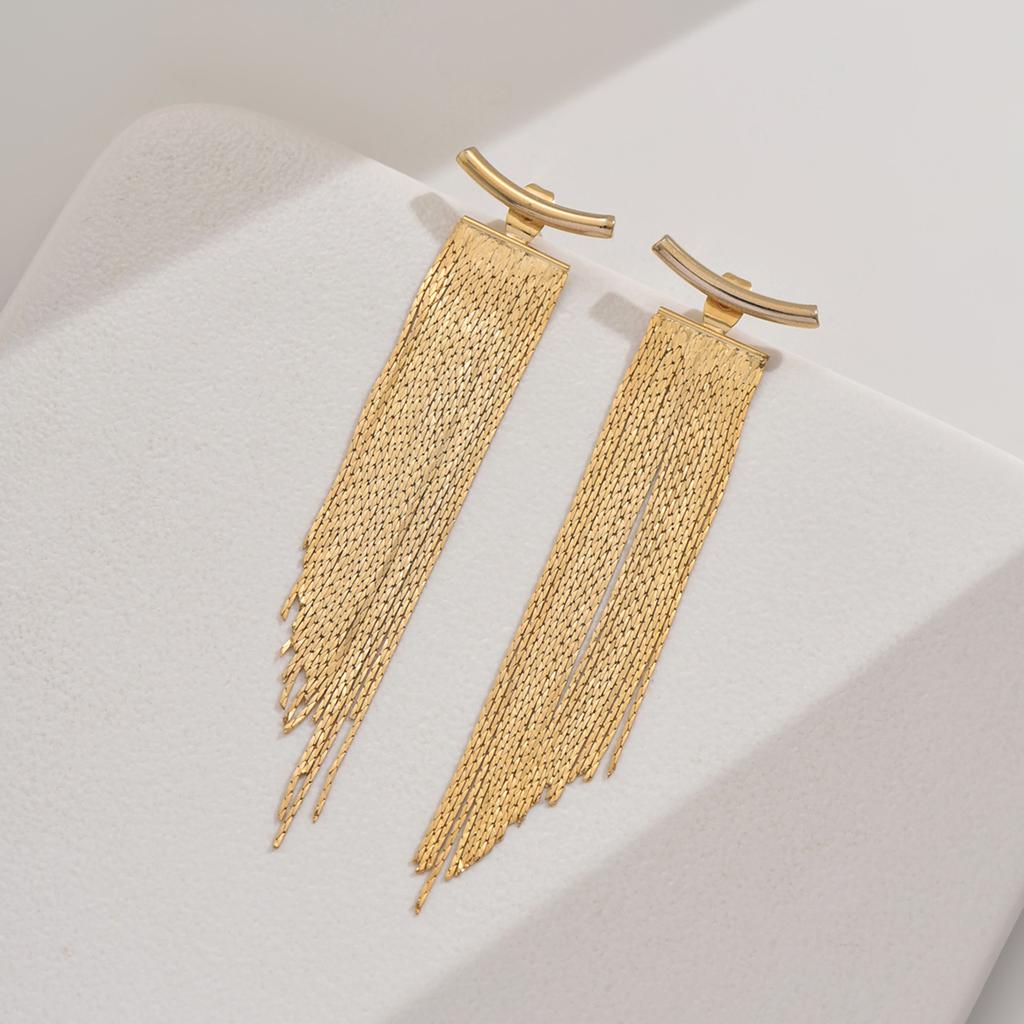 2PC Women's Fashion Plated 14K Gold Tassel Earrings Zircon Accessories Suitable for Date, Party, Festival Gifts-1373