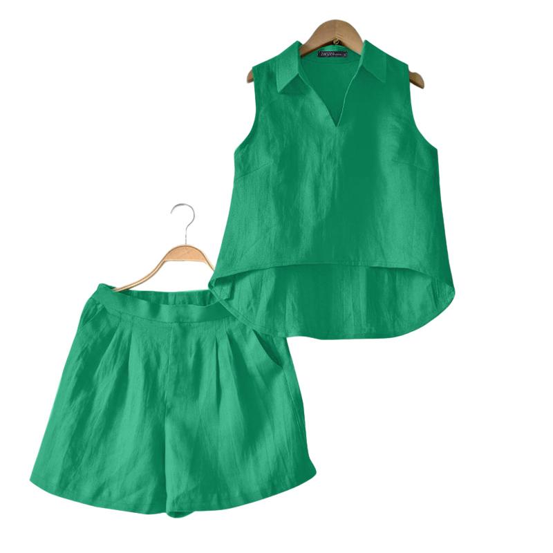 

ZANZEA Women Sleeveless Tank Tops and Shorts Summer Two Piece Suit Sets