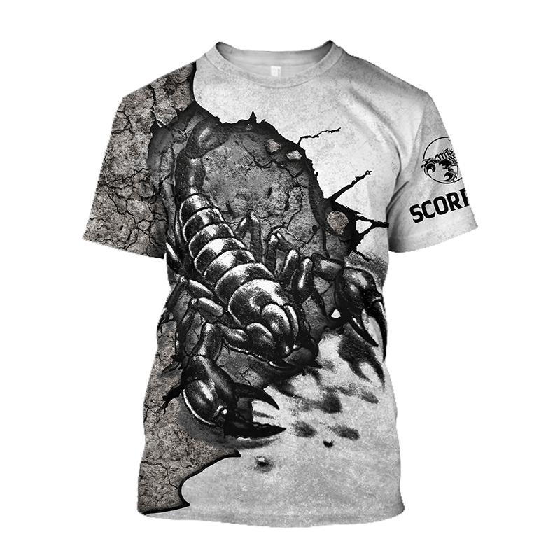 Summer Round Neck 3D Scorpion Printed Top Fashionable Casual Short Sleeved Men's T-shirts