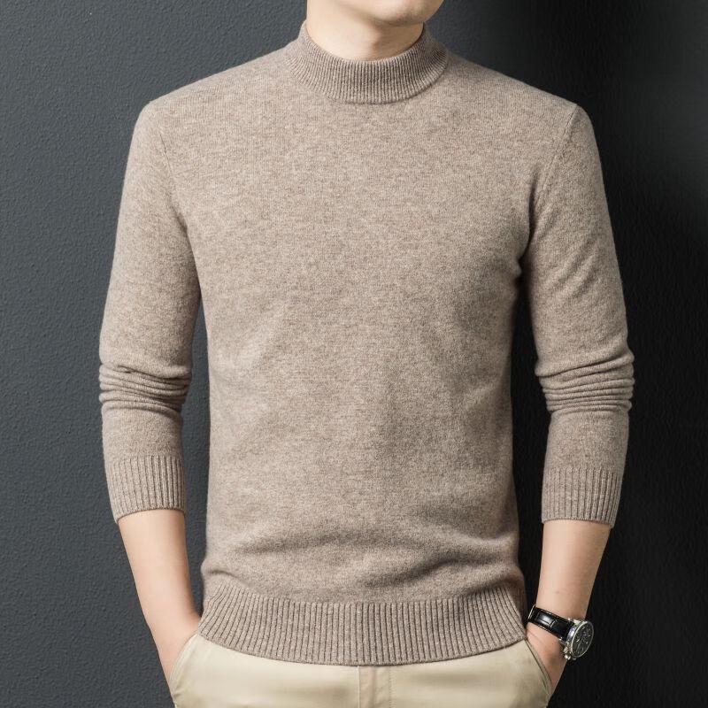 Fengxun Men's 100% Pure Wool Mock Neck Knit Sweater FXT5291