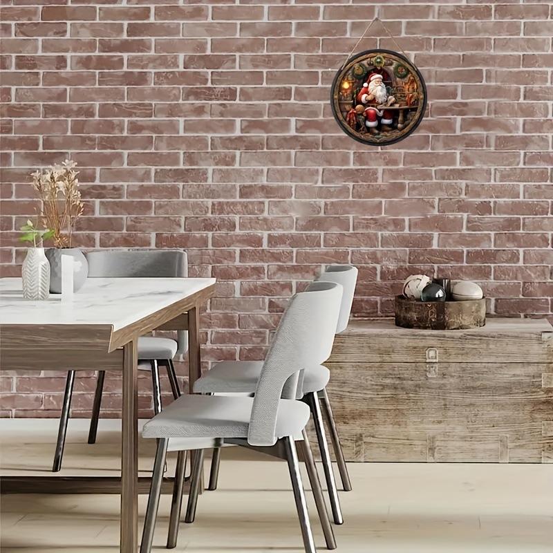 1pc Santa Claus Wood Sign Christmas Welcome Round Front Door Sign for Room Hanging Decor