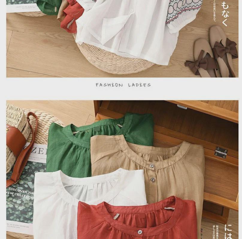 Women's Retro Embroidered Cotton-Linen Lantern Sleeve Shirt (Spring/Summer 2024)