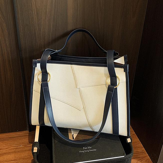 Large-capacity Bag Women's New Spring and Summer Contrasting Color Splicing Shoulder Bag Class Commuter Tote Bag