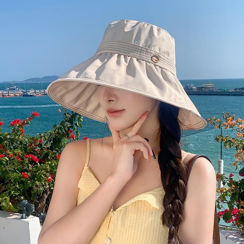 Drawstring Fisherman's Hat Children Spring and Summer Big Edge UV Protection Sun Hat Outdoor Beach Breathable Hat