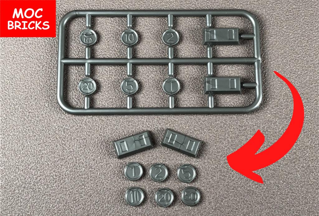 MOC Bausteine Dunkel Silber Grau Goldene Geldmünze Werkzeug Barren Bausteine Figur DIY Puppen Spielzeug ideal für Kinder Weihnachtsgeschenke