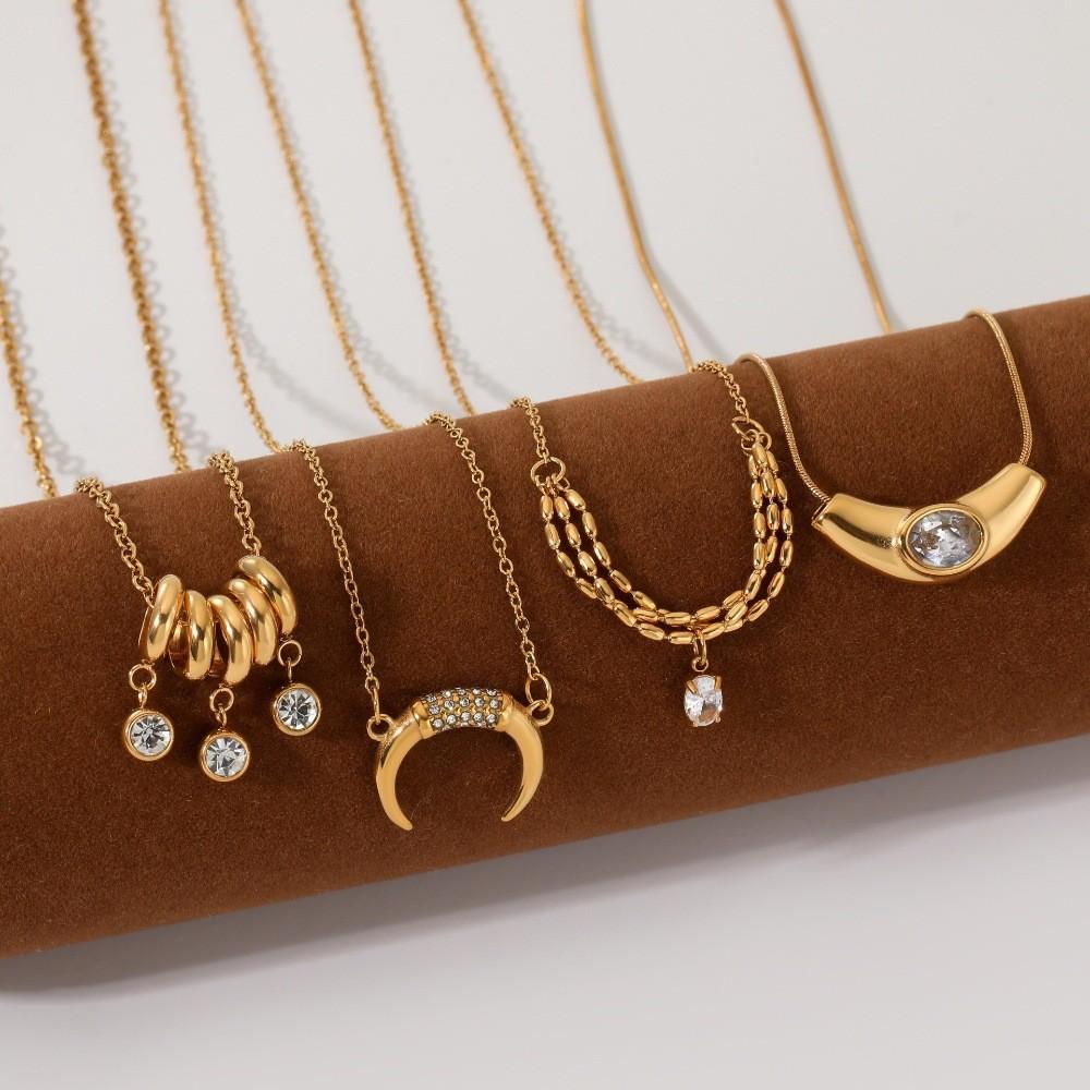 Geometric Stainless Steel Necklace With Stones For Women Daily Fashion Accessory