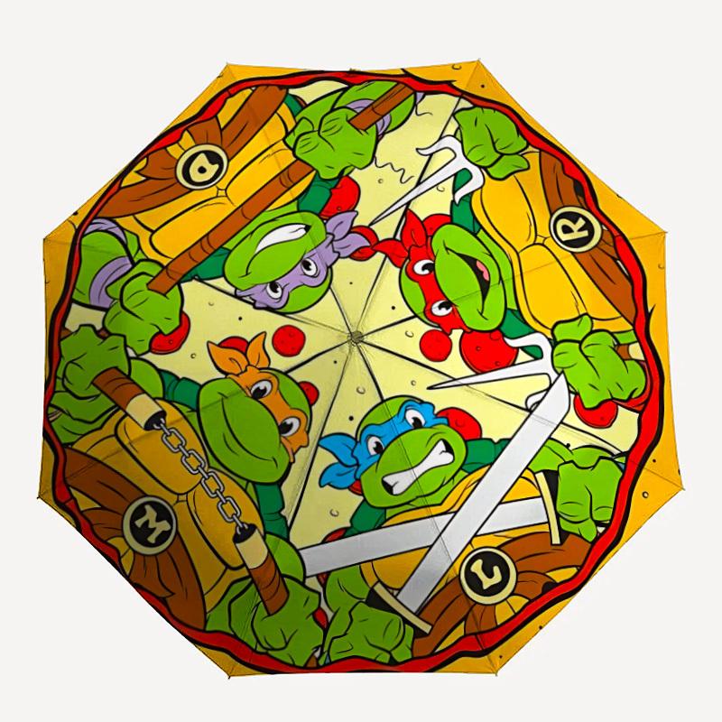 1 шт. Зонт-трость складной портативный с автоматическим открытием/закрытием, 8-спицевая конструкция, с принтом Черепашки-ниндзя, для женщин/мужчин, всесезонный  a0901153