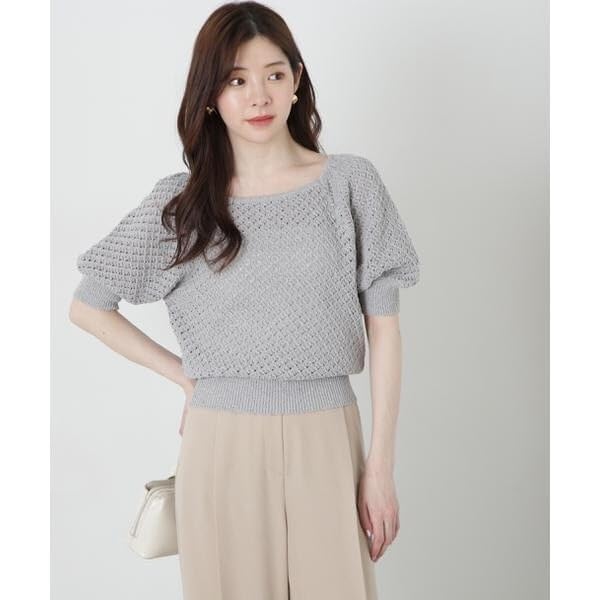 Proportion Body Dressing Openwork Knit Gray Women's Lamé Sweater,