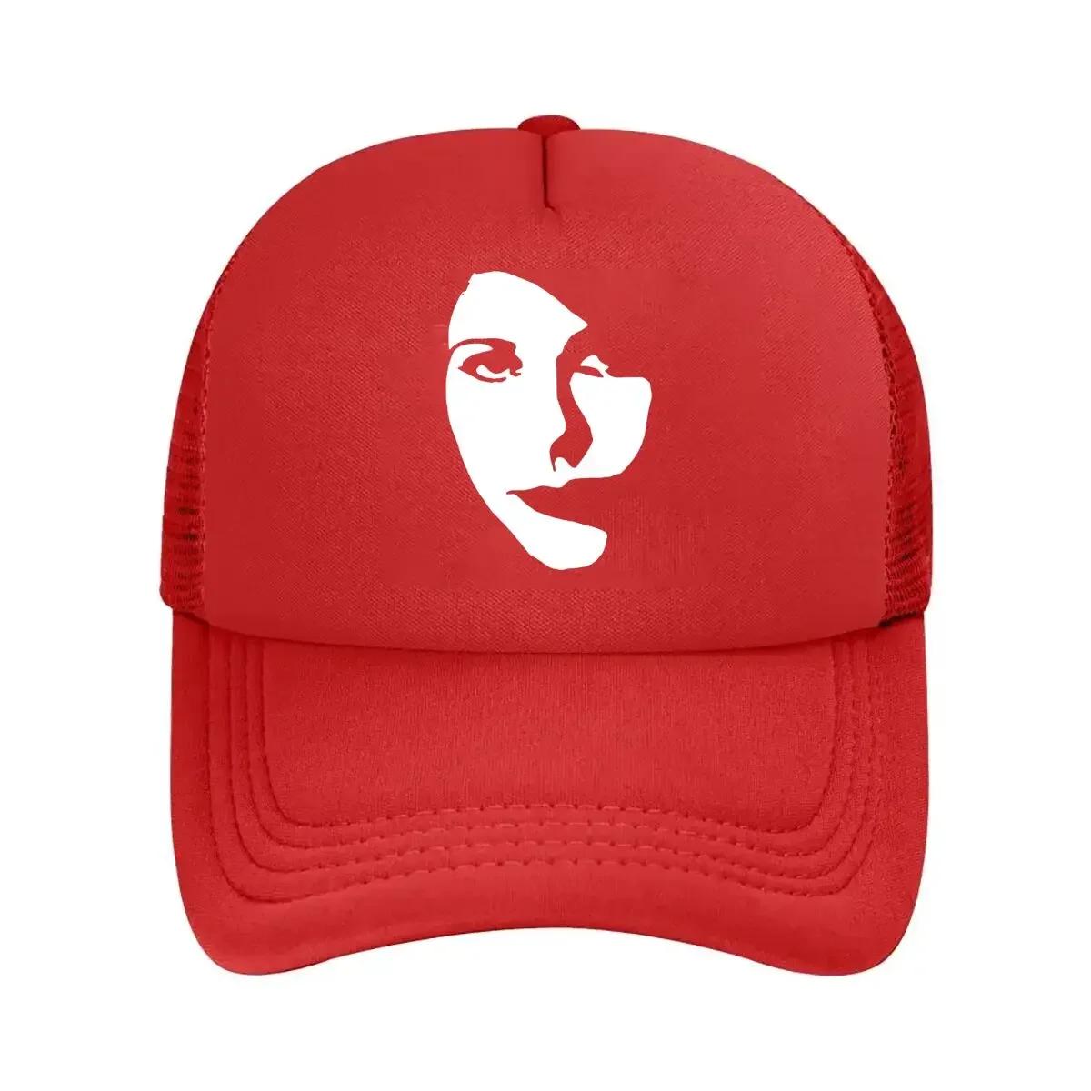 White Silhouette  Minimalist Art Simple Face Shape for Abstract or Mystery Themes Mesh Baseball Cap One Size