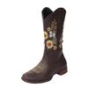 Autumn/Winter 2021 Plus Size Women's Leather Boots with Embroidered Flowers